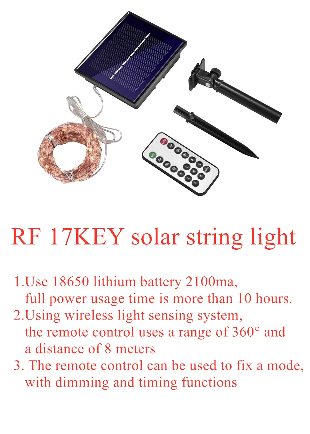 Guirnalda de luces LED solares para exteriores, guirnalda de luces LED de 10m, 20m, 30m y 50m, impermeable para jardín y fiesta de navidad