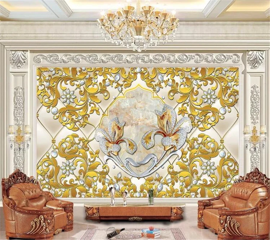 

mural Custom wallpaper Nordic court pattern border lily flower living room background wall painting papel de parede behang