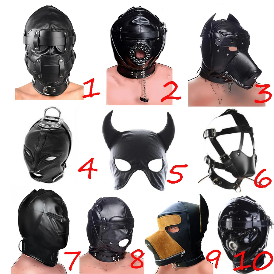 Leather Padded Hood Mask Blindfold Head Restraint Harness Mask, BDSM Bondage Gimp,Sexy Costume