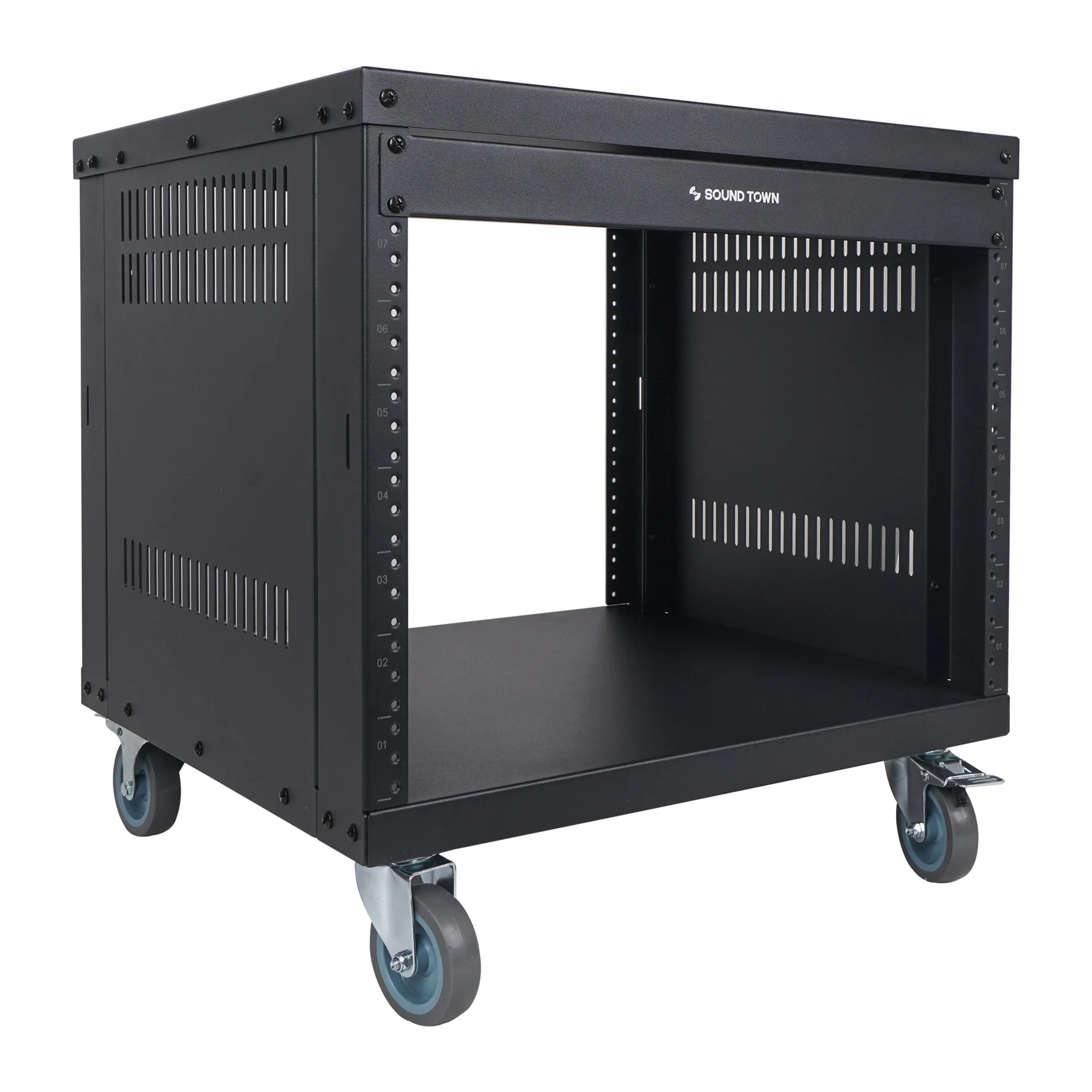 

Sound Town 8U Universal Steel Rack, w/Locking Casters, Vented Side Panels for Audio Video, Server and Network Equipment STRK-M8