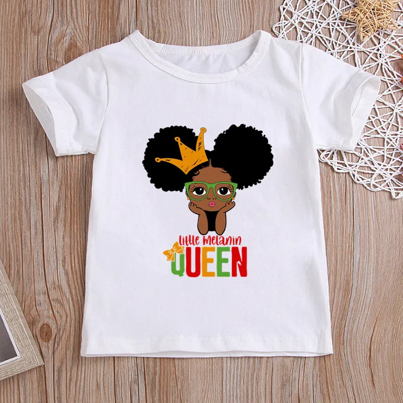 Black Girl Magic Little Melanin Queen Print Kids T shirt Princess Girls Clothes Summer Funny Baby Tops Children T-shirt,HKP5407