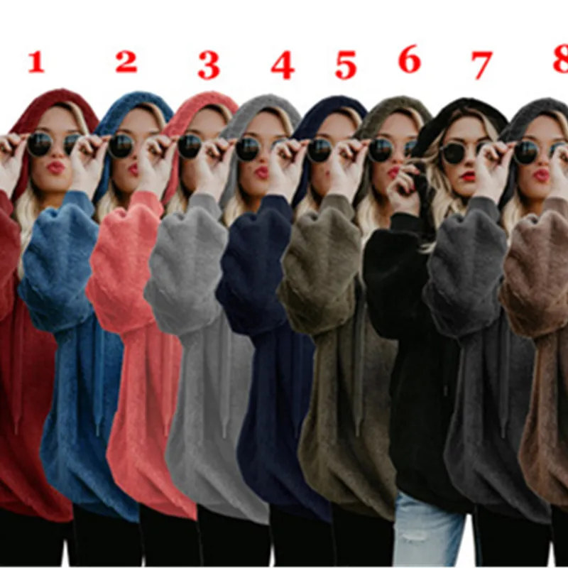 S-5XL Winter Women Sweatshirt Female Hooded Velvet Sweatshirt Tops Plush Fluffy Hoodie Harajuku Female Colthes A155