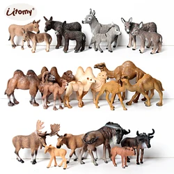 Figura de animales de la vida salvaje pintada a mano para niños, juguete realista, regalo de cumpleaños y Navidad, Wildebeest,Donkey,camel, alce