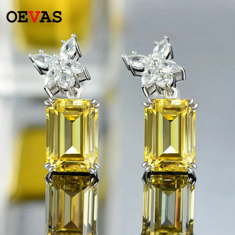 

OEVAS 5A+ Yellow Zircon Stud Earrings for women High quality 925 Sterling Silver Sparking CZ Flower Earrings Wedding jewelry