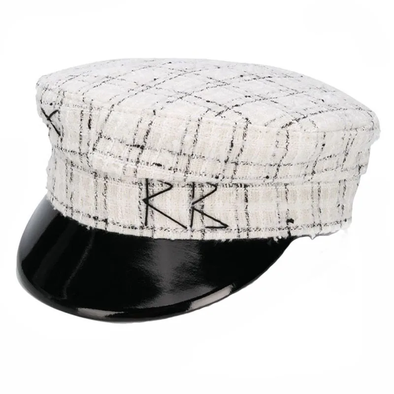Women Hats Newsboy Caps Flat letter Plaid Militray Caps British Vintage Visor cap