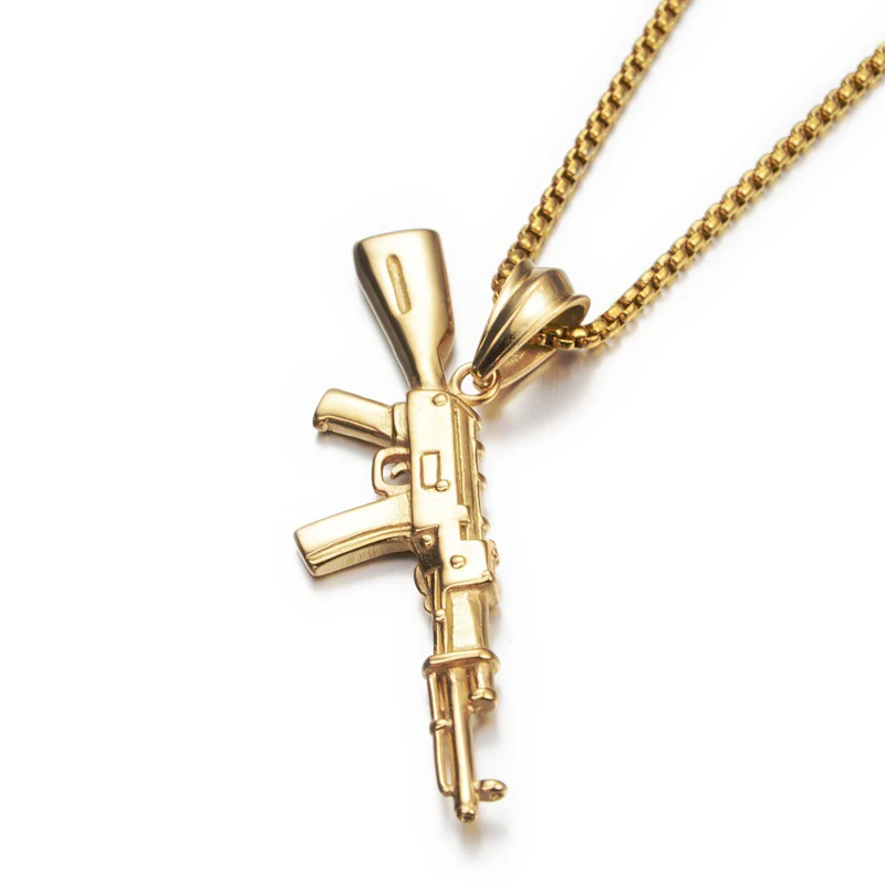 

Hip Hop Assault Rifle AK47 Gun Pendant Necklace For Men/Women Black/Gold Color Stainless Steel Chains Hiphop European Jewelry