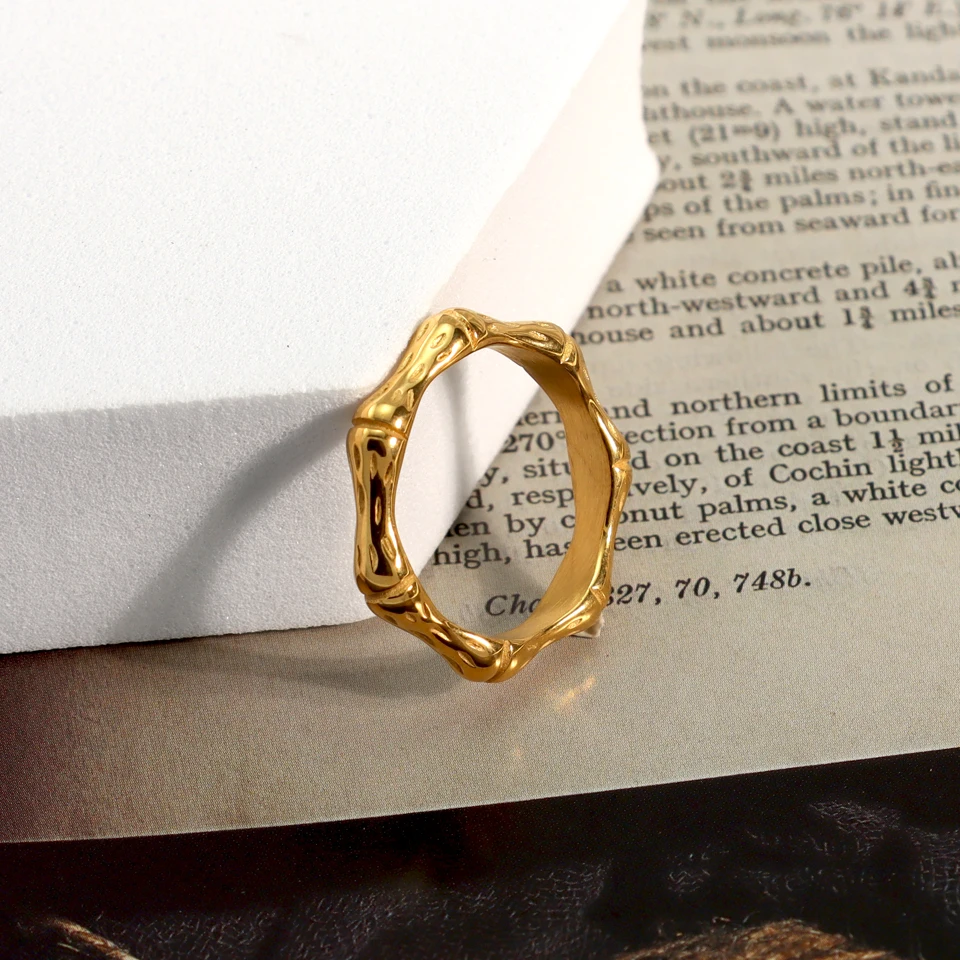 High Quality 2022 Stainless Steel Ring Minimalist Gold Bamboo Joint Metal Finger Ring Bagues Pour Femme Accessories Office Gift