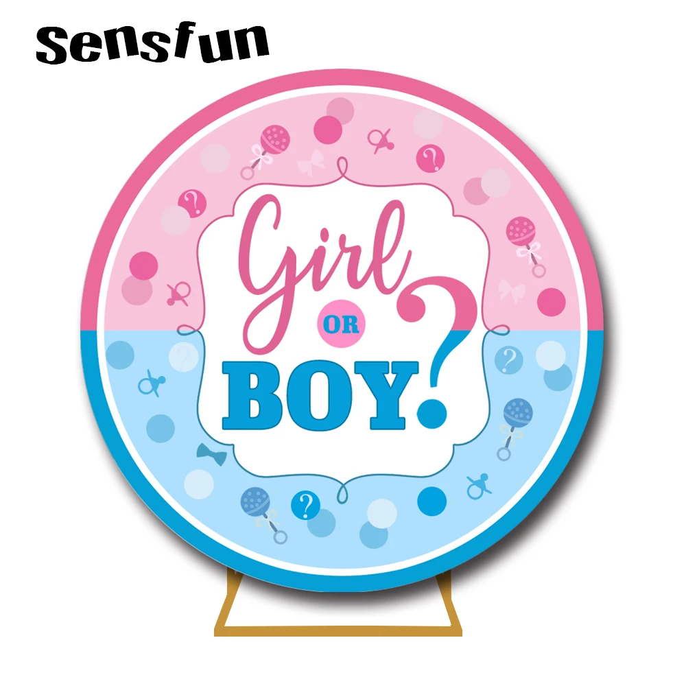 

Sensfun Round Gender Reveal Backdrops Pink Blue Clouds Boy Or Girl Baby Shower Circle Photography Background Photo Studio Custom