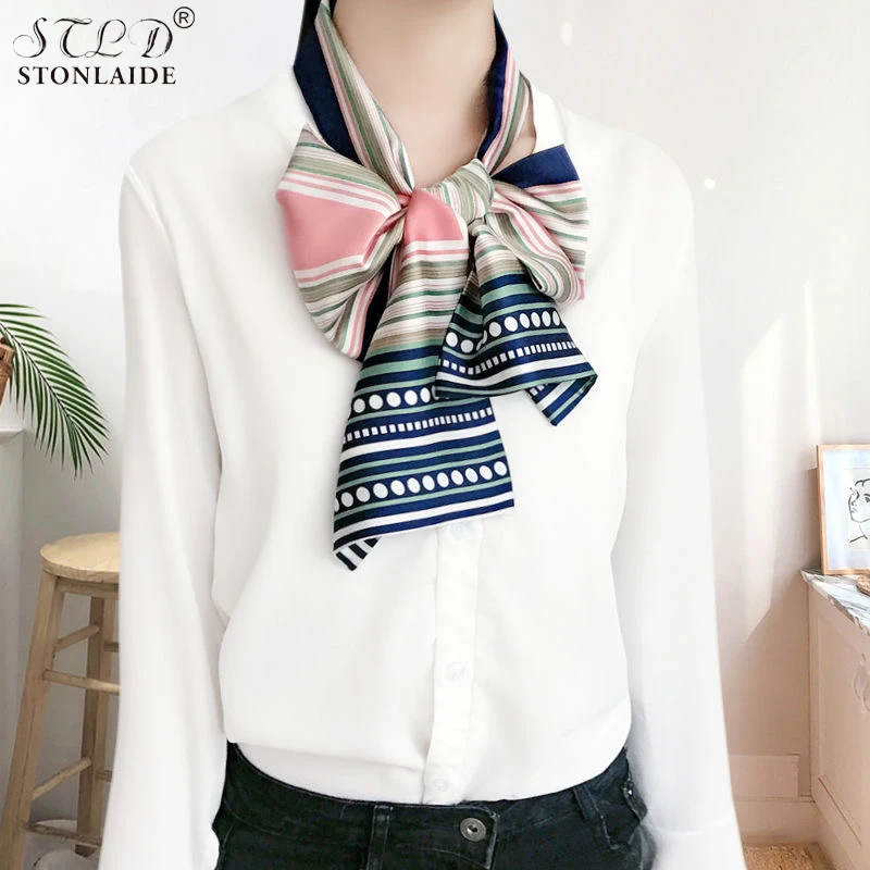 Japanese Changeable Scarf Spring Imitation Women‘s Silk Long Scarfs Fashion Printing Ladies Neck Scarves Hair Scarf 15CMX145CM