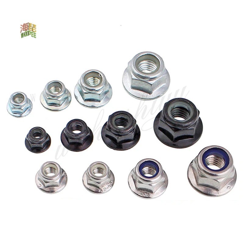 2/10X M3 M4 M5 M6 M8 M10 M12 Black Carbon 304 A2-70 Stainless Steel Hex Flange Nylon Insert Lock Nut Self-locking Nylock Locknut