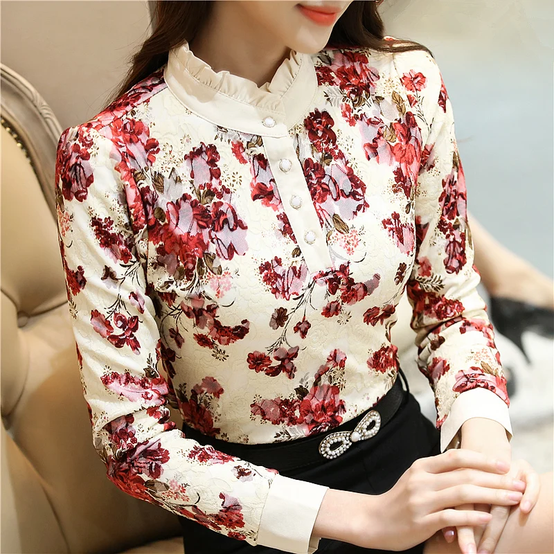 Lace Fungus Patchwork Mockneck Tee Button Floral Fall Winter Women Top Harajuku Korean Fashion Vintage Sweet Cottagecore T Shirt