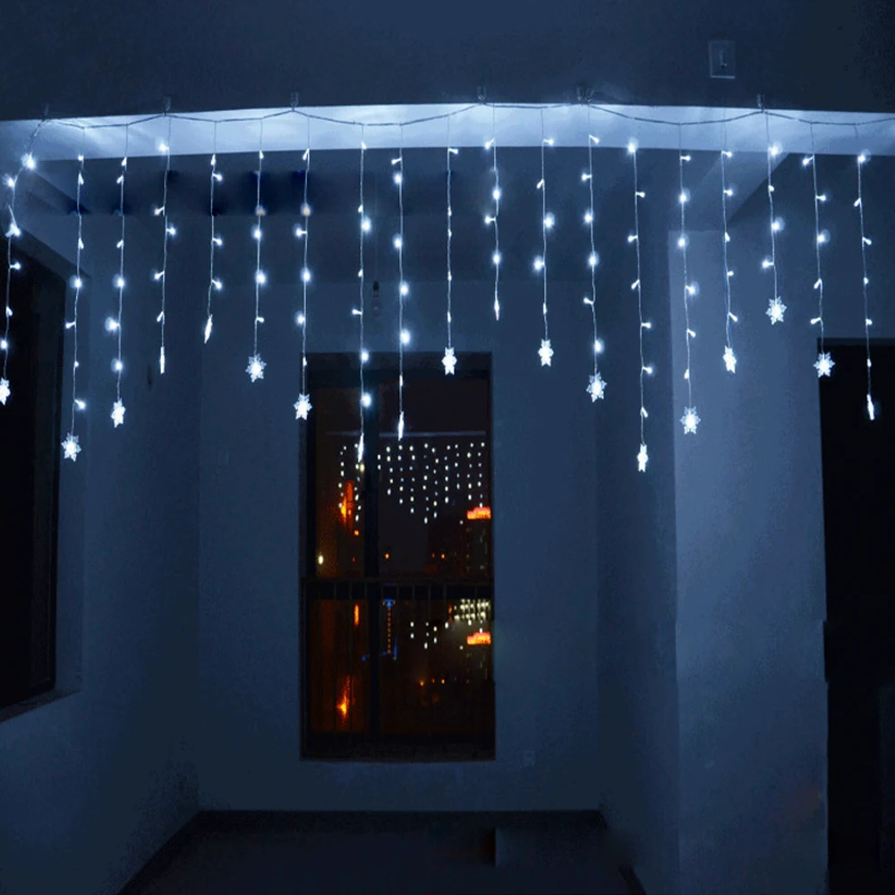 Cortina de luz de copos de nieve para decoración navideña, guirnalda de luces navideñas de 3,5 M/5M, lámpara de hadas, decoración de Año Nuevo