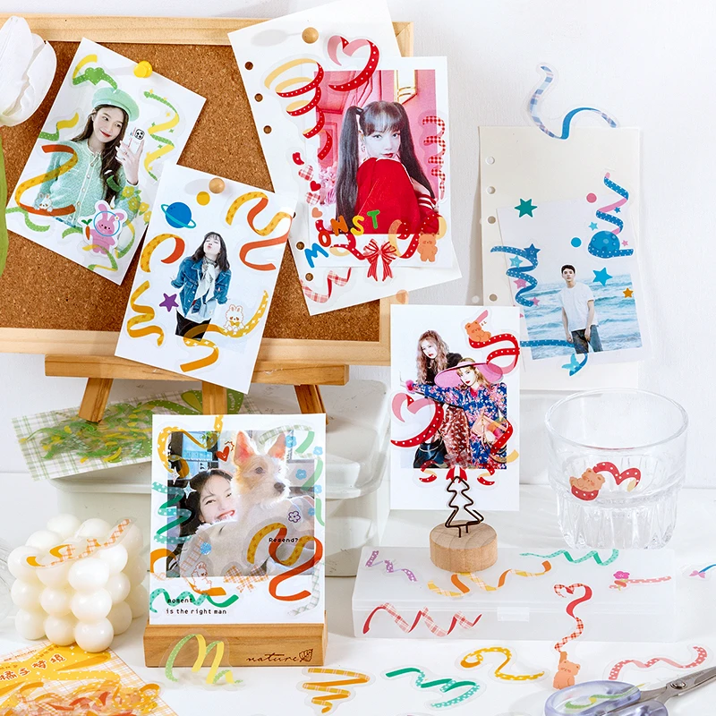 40Pcs/pack Heart Ribbon Series Stickers Hand Account Scrapbooking Decorative Sticker Korean DIY Material Stickers Stationery