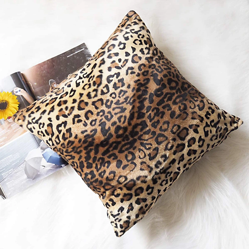 

Leopard Print Cushion Cover Faux Fur Decorative Throw Pillow Cover Classic Soft Plush Pillow Case for Bed Sofa Spring Home Decor