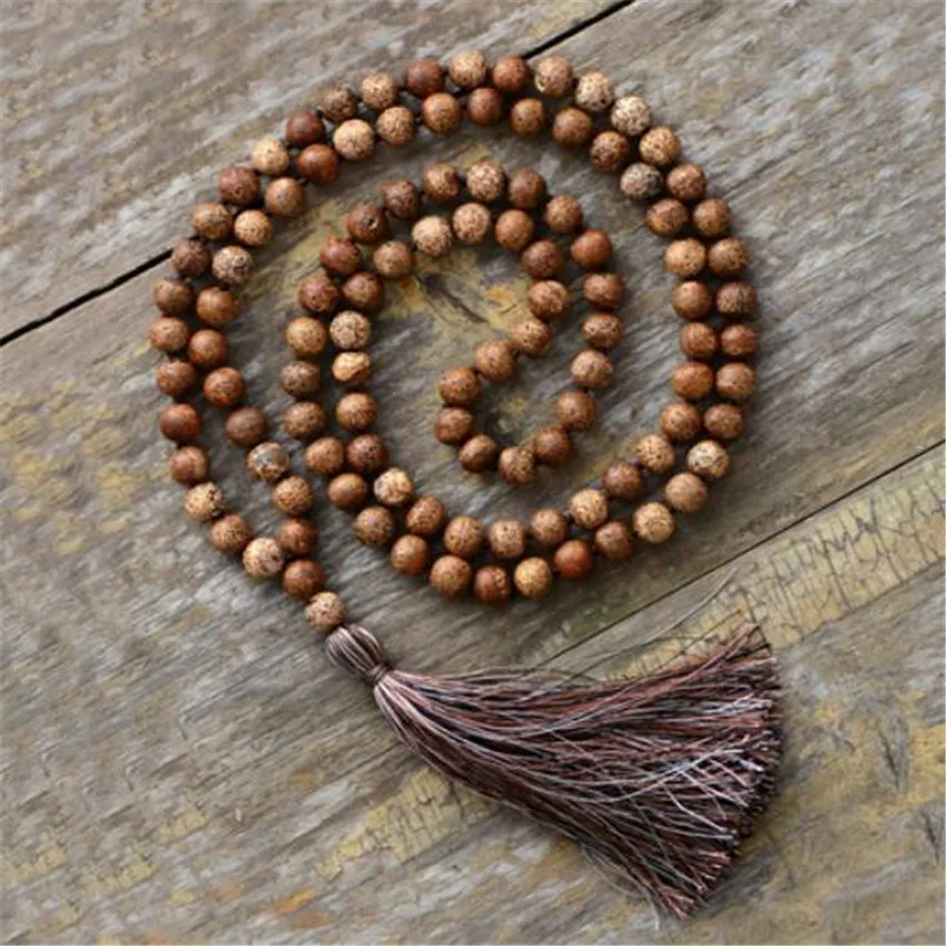 

8mm Picture stone 108 Beads Gemstone Mala Tassels Necklace Unisex cuff Lucky Hot MONK Ruyi yoga energy fengshui elegant Prayer