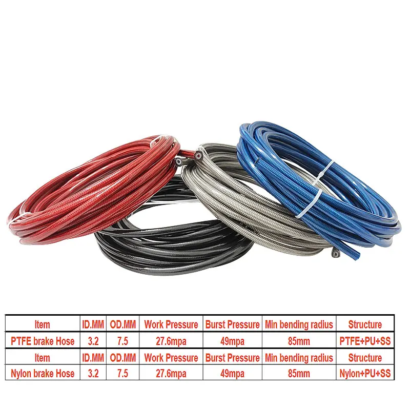 Motorcycle AN3 5m Fitting Braided Stainless Steel Nylon Brake Line Hose FLUID HYDRAULIC Hose PTFE Brake Line Gas Oil Fuel Tube