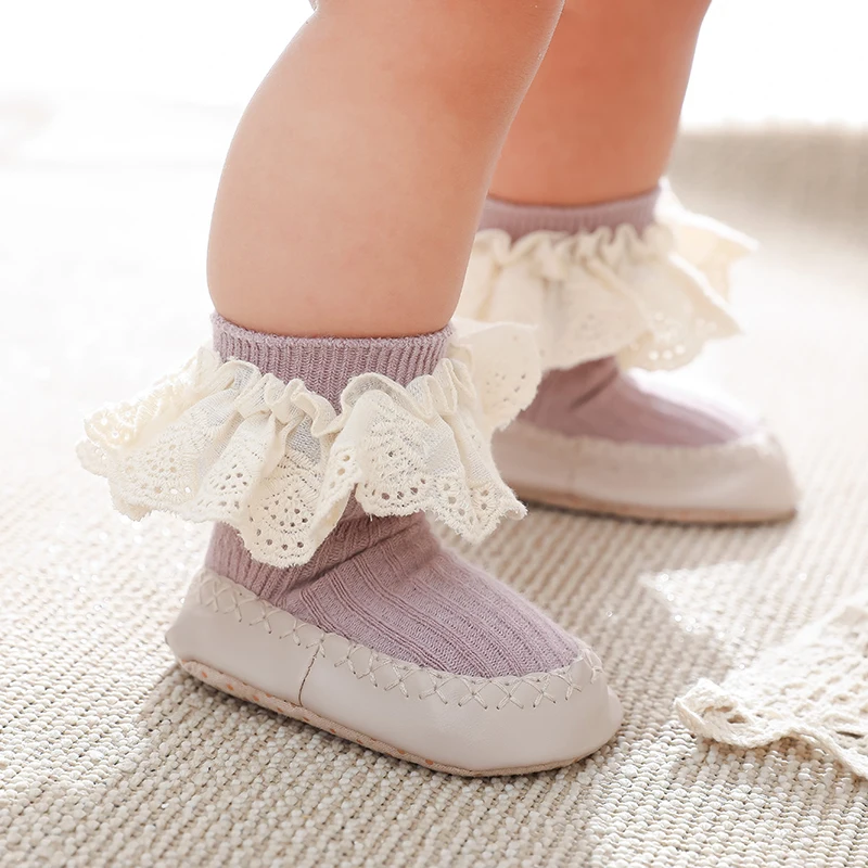 

Babies Anti Slip Lace Foot Socks First Walker Crib Shoes Accessories Newborn Infant Things Children Toddlers Kids Girl Boy Birth