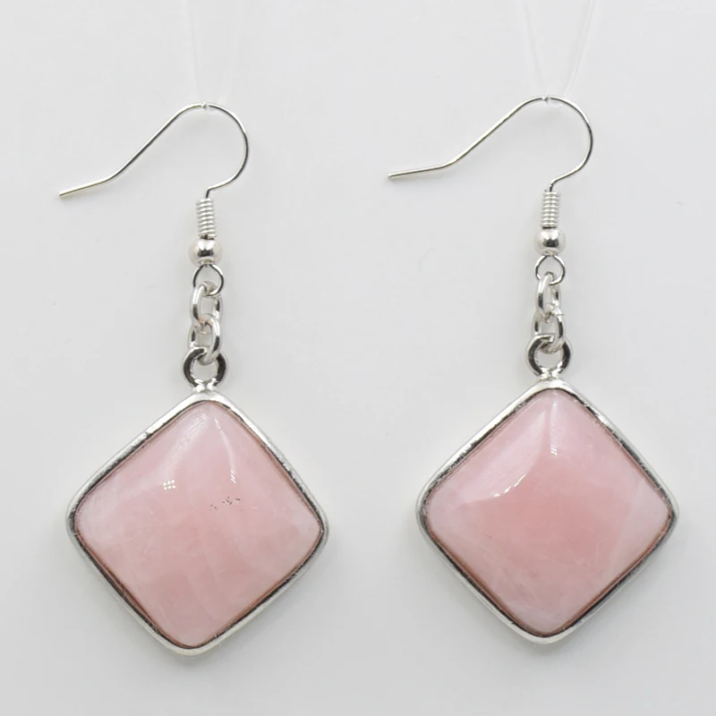 New Geometry Natural Stone Crystal Pendant Dangle Earrings Girls Women Jewelry Square White Pink Quartzs Lapis Hook Earring