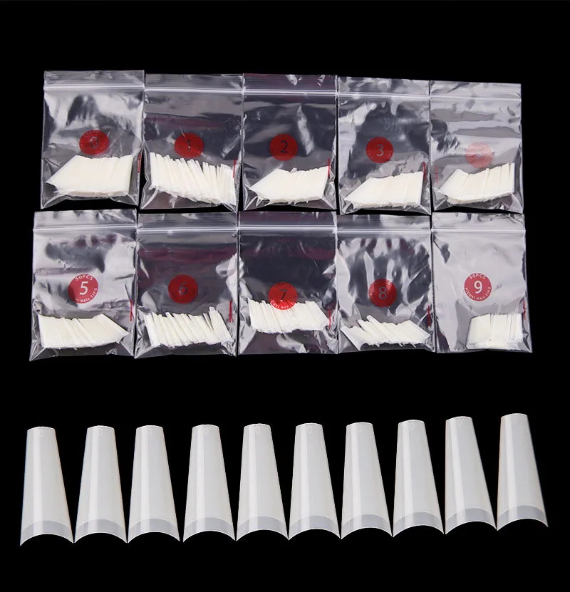 500pcs/Bag 10 Sizes Ballerina Nail Tips French Coffin Fake Nails Half Cover Nails Clear/Natural Flat Shape Nails False Nails #TD