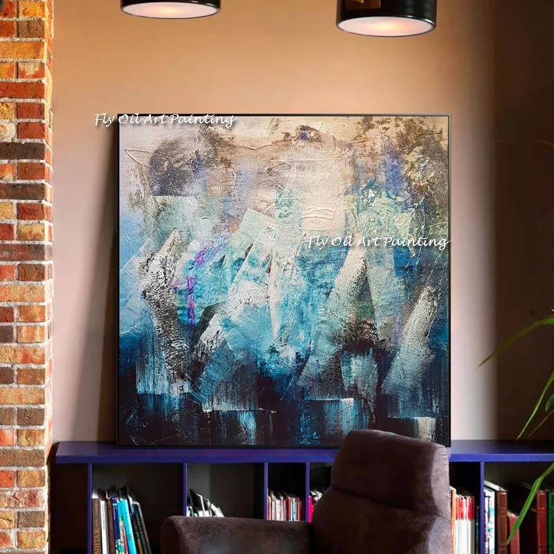 Best Art Dark Blue Gray Yellow Abstract Oil Painting Canvas 100% Handmade Painting Home Decor Oil Painting Artwork