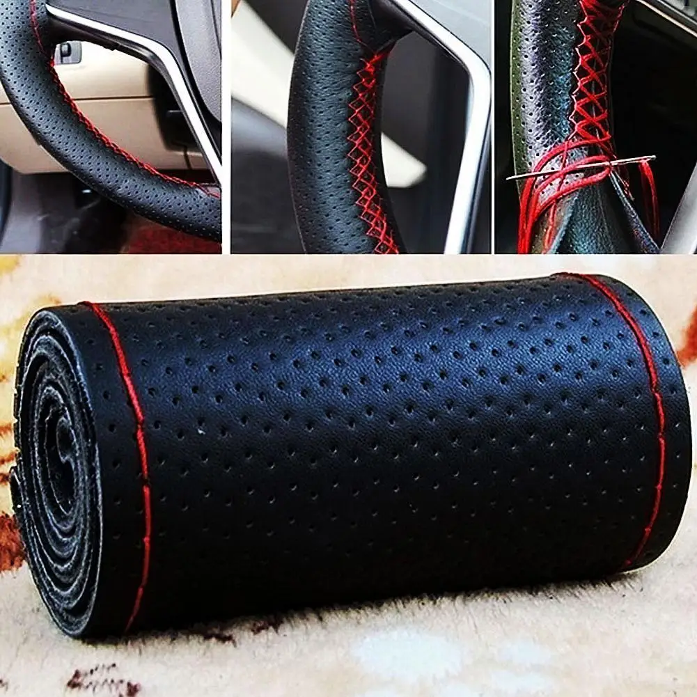 Breathable Car Steering Wheel Cover Handlebar Protector Auto DIY Decoration Faux Leather Steering Cover Steering Wheel Hubs