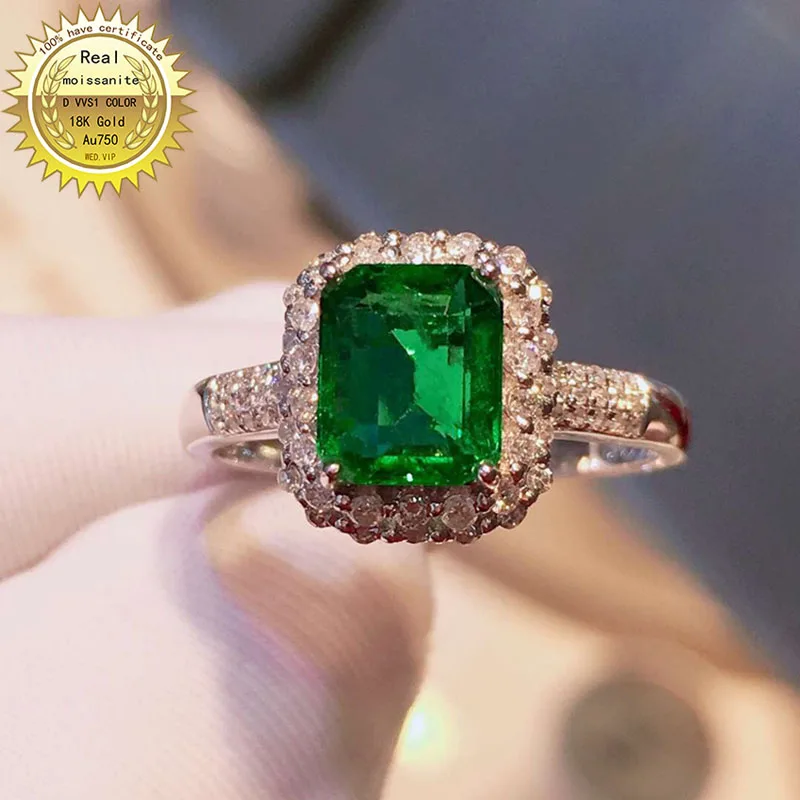 

10K Gold ring Lab Created 2ct Emerald and Moissanite Diamond Ring With national certificate Em-020