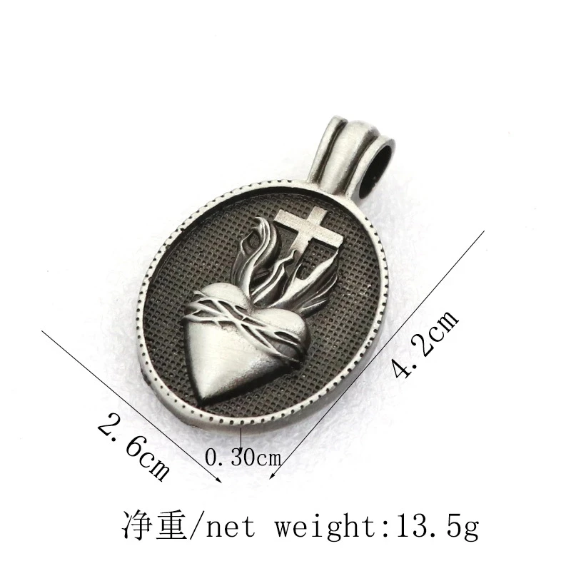 Catholic Christ Jesus Europe And America Retro Sacred Heart Cross Jewelry Necklace Pendant Car Keychain Pendant