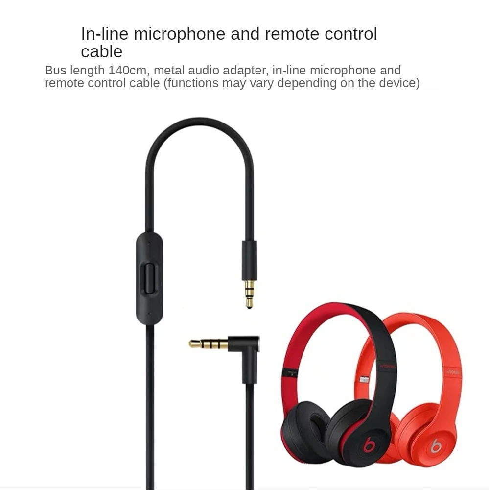 

Audio Cable 140cm 3.5mm Cable For Beats Studio2 3 Solo 2.0 Pro Built-in Remote Microphone Headset High Quality 2 Plugs Extension