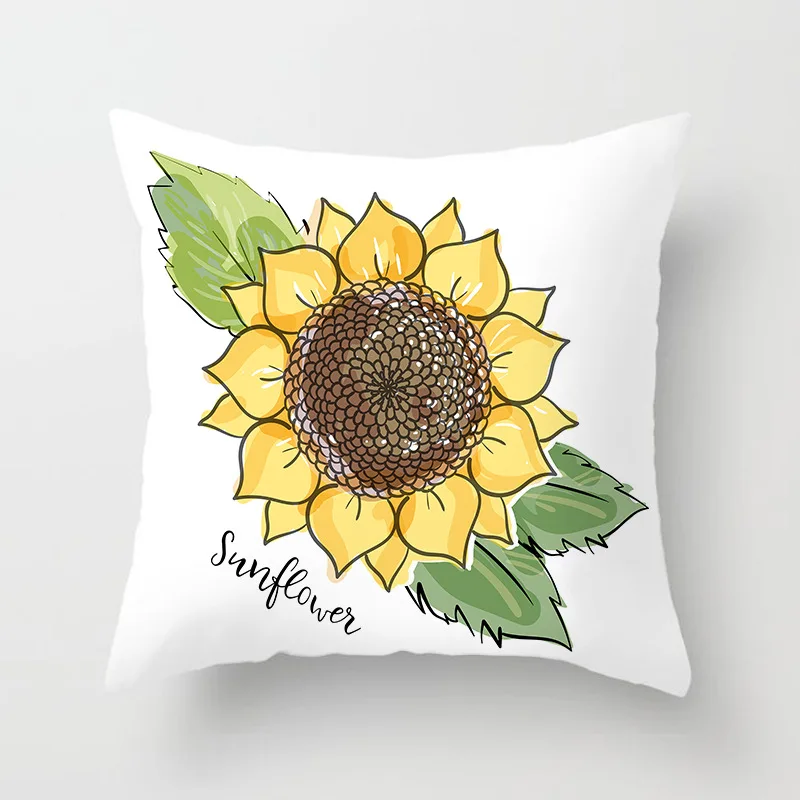 New Hand Painted Sunflowers Cushion Covers Polyester Microfiber Floral Print Pillow Case Decorative Throw Pillows for Sofa Couch