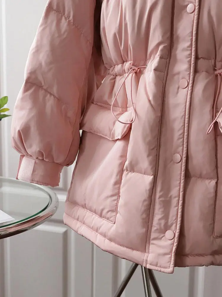 New Winter 90% White Duck Down Jacket Female Korean Version New Mid-length Loose Waist Warm Big Pocket Jacket 2021 Women Coats