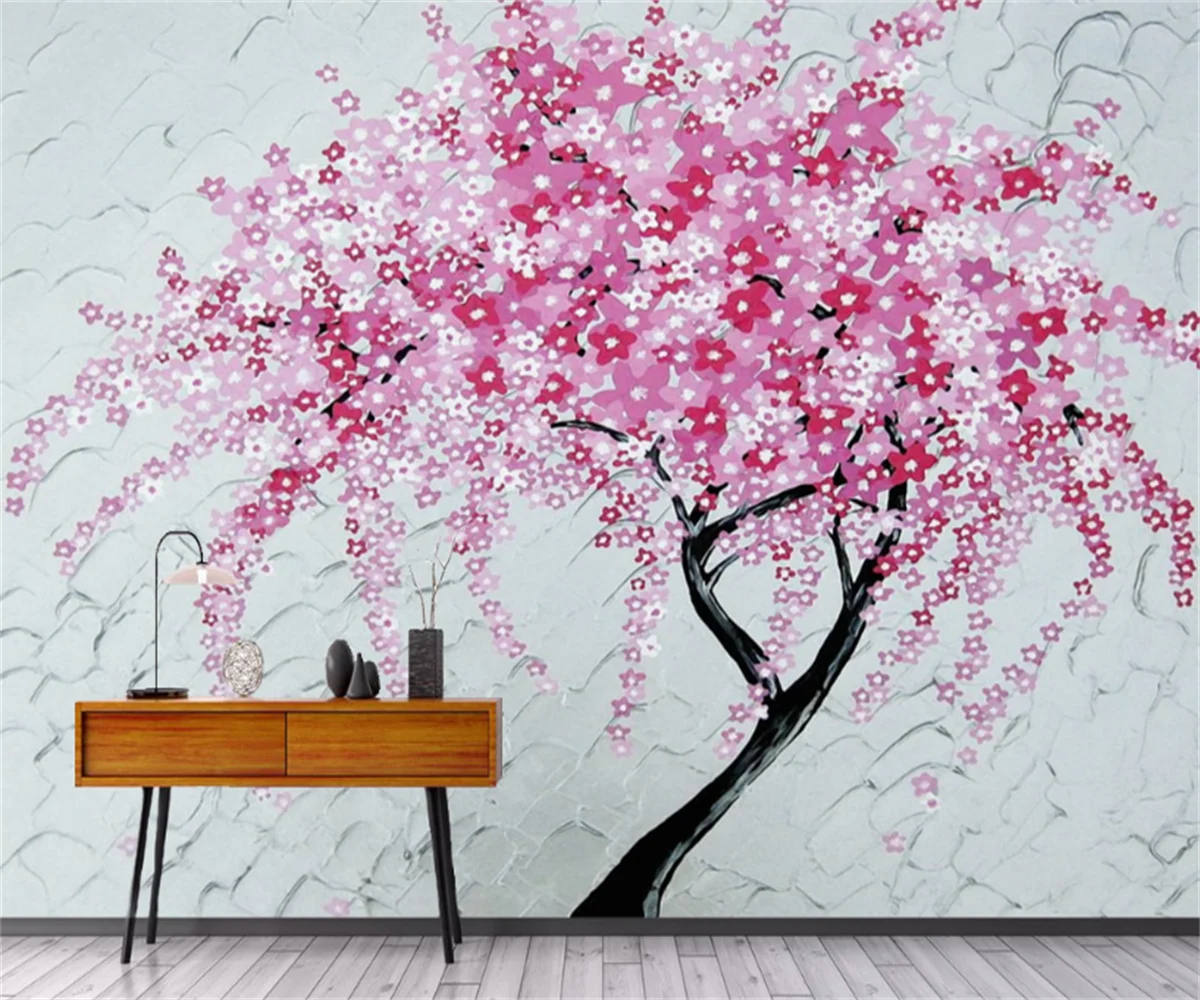 

European watercolor abstract tree peach blossom background wall stickers living room bedroom wallpaper custom 3D wallpaper mural