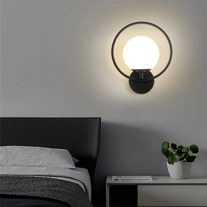 

Modern Style Circle Ring Bedside Led Wall Lamp Creative Glass Bedroom Aisle Balcony Livingroom Decor Wall Sconce