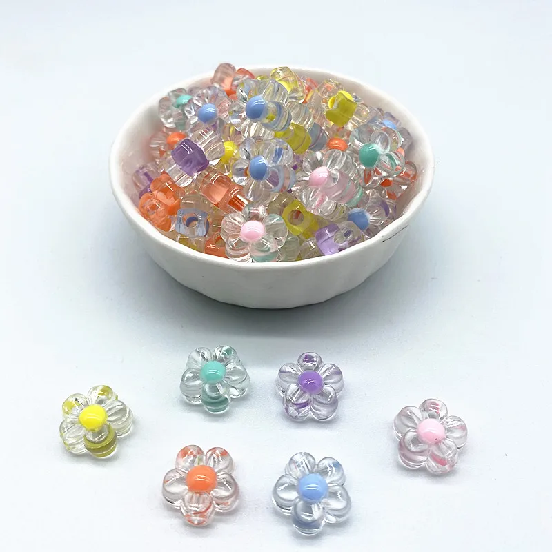 New 12mm 30pcs Transparent Inner Color Acrylic Flower  Beads Loose Spacer Beads for Jewelry Makeing DIY Clothing Accessories