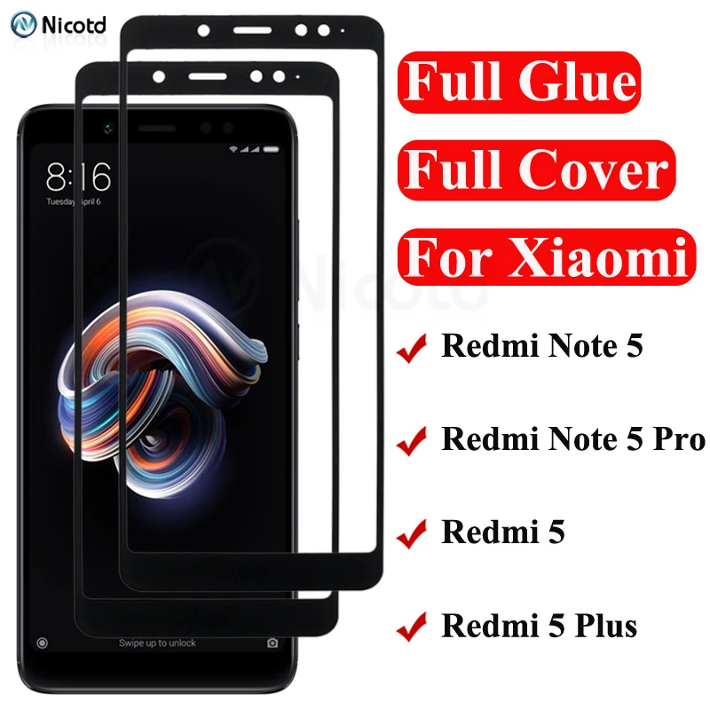 2Pcs Full Cover Tempered Glass For Xiaomi Redmi Note 5 Screen Protector For Redmi Note 5 Pro 9H Protective Film On Redmi 5 Plus