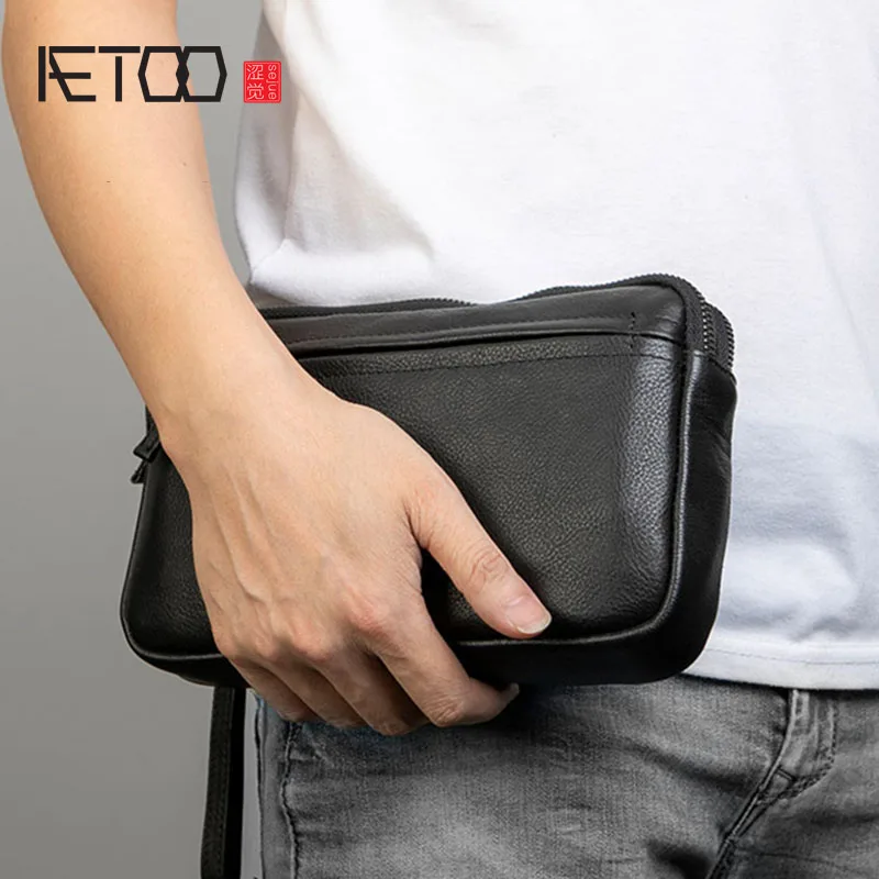 AETOO Hand bag, male leather handbag, wristband hand-grasp bag, trend casual men\'s bag