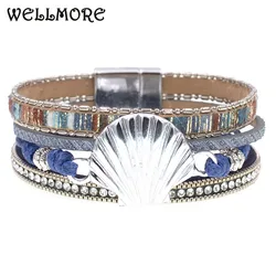 WELLMORE Leather Bracelets for Women Fashion Alloy Metals Bracelets Bangles Elegant Multilayer charm Bracelet Female Jewelry