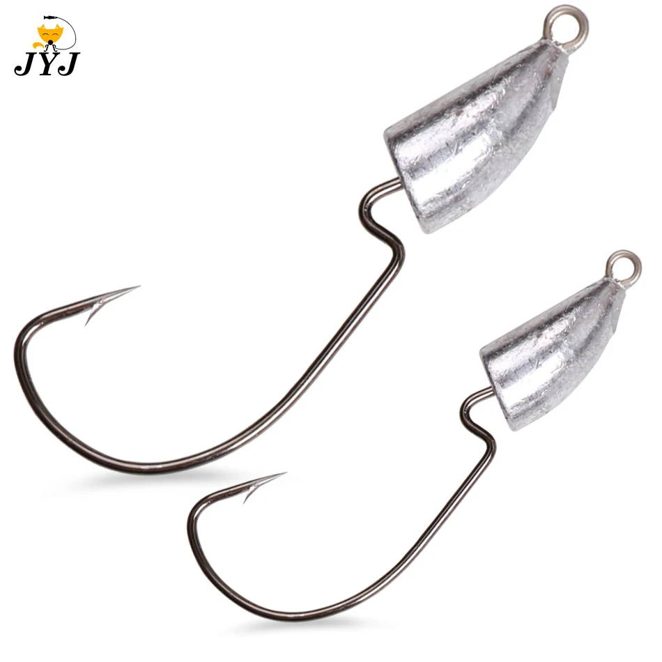 10pcs Imitation bullet crank Hook 5g 7g 10g 14g Bullet Jig Head hooks Sliver Weedless Offset Worm Hooks Texas Rigs Accessories