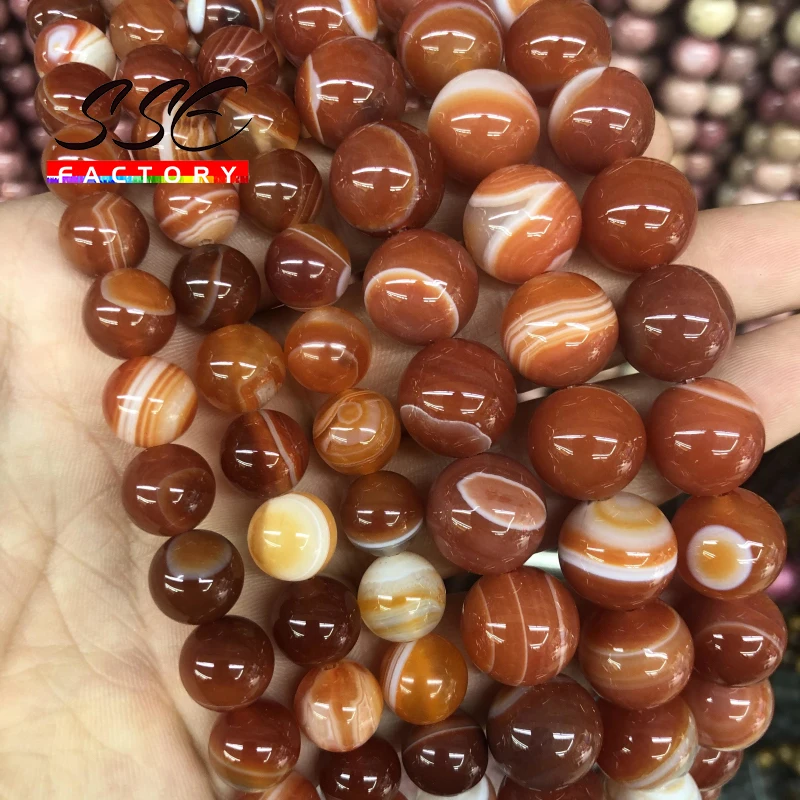 Natural Stone Red Stripes Agates Beads Round Loose Stone Beads 4 6 8 10 12 14mm For Jewelry Making Accessories DIY Bracelet 15