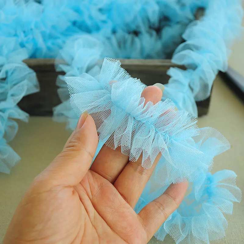 NEW 5cm Wide Color Mesh Middle Pleated Ruffled Tulle Lace Ribbon DIY Dress Skirt Hat Decoration Pet Toy Clothes Sewing Material