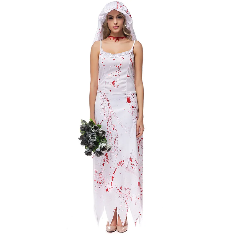 Scary Bloody White Women Corpse, novia, disfraz de Halloween, Zombie Walking Dead, disfraces de carnaval, Purim, juego de rol, vestido de fiesta