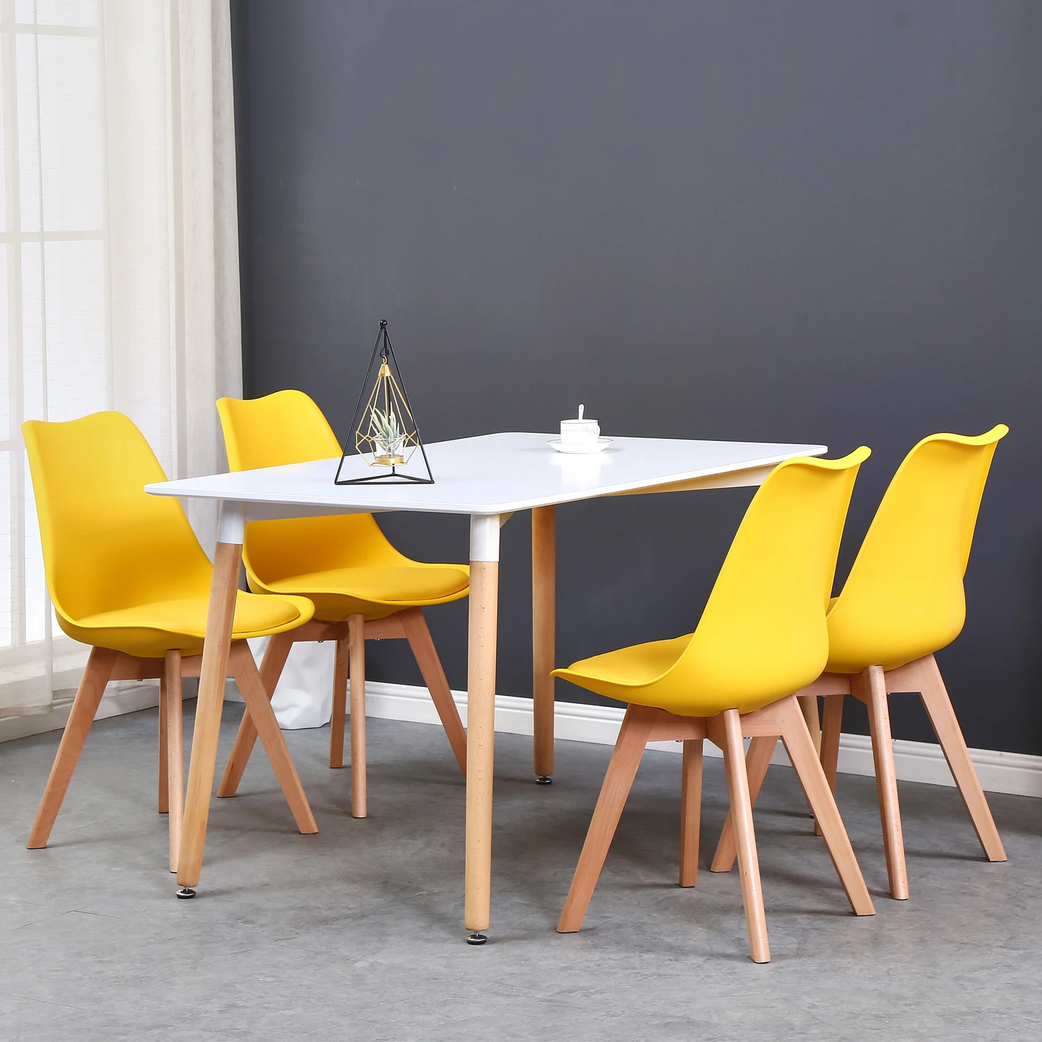 EGOONM 4Pcs/6Pcs Dining Room Design Nordic Chairs,Plastic Kitchen Chairs, Office Chair with Cushion Seat for Kitchen Room Yellow