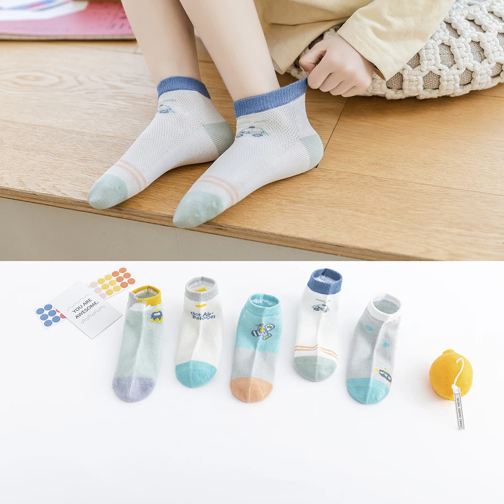 5Pairs/lot Baby Socks Summer Spring Cotton Kids Socks Cars Lovely Socks Boys Girls Cute Thin Socks