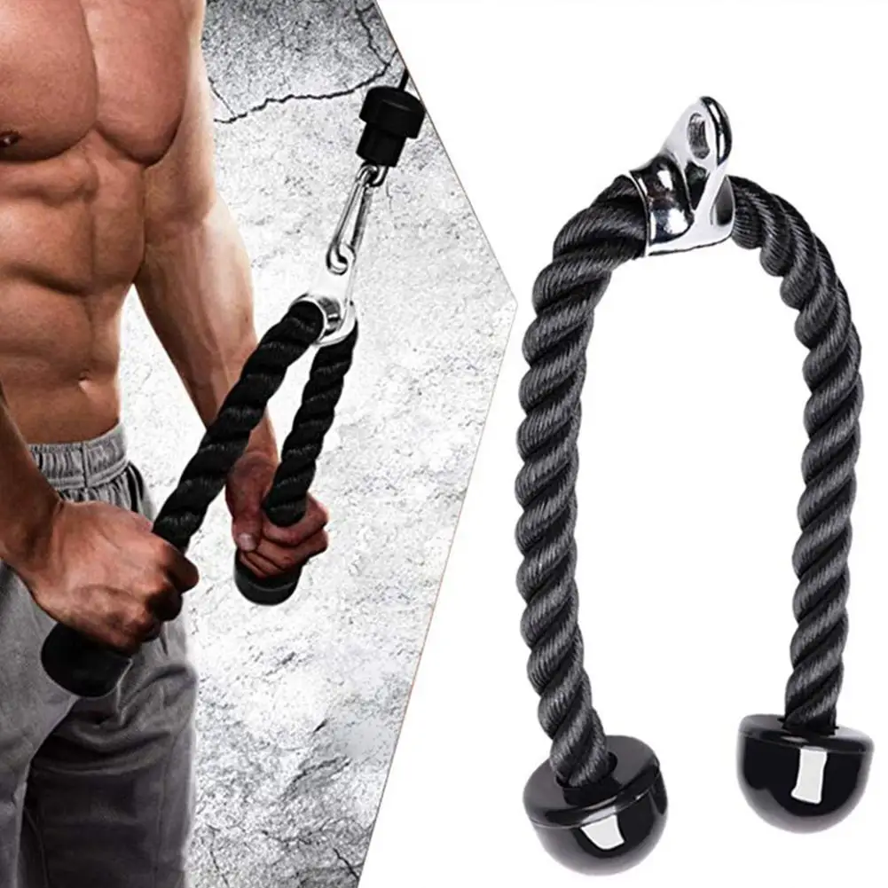 Rotating Straight Bar Tricep Rope D-Handle Rubber Wrapped Saddle Handle Pressure Training Rope Gym Bodybuilding Equipment