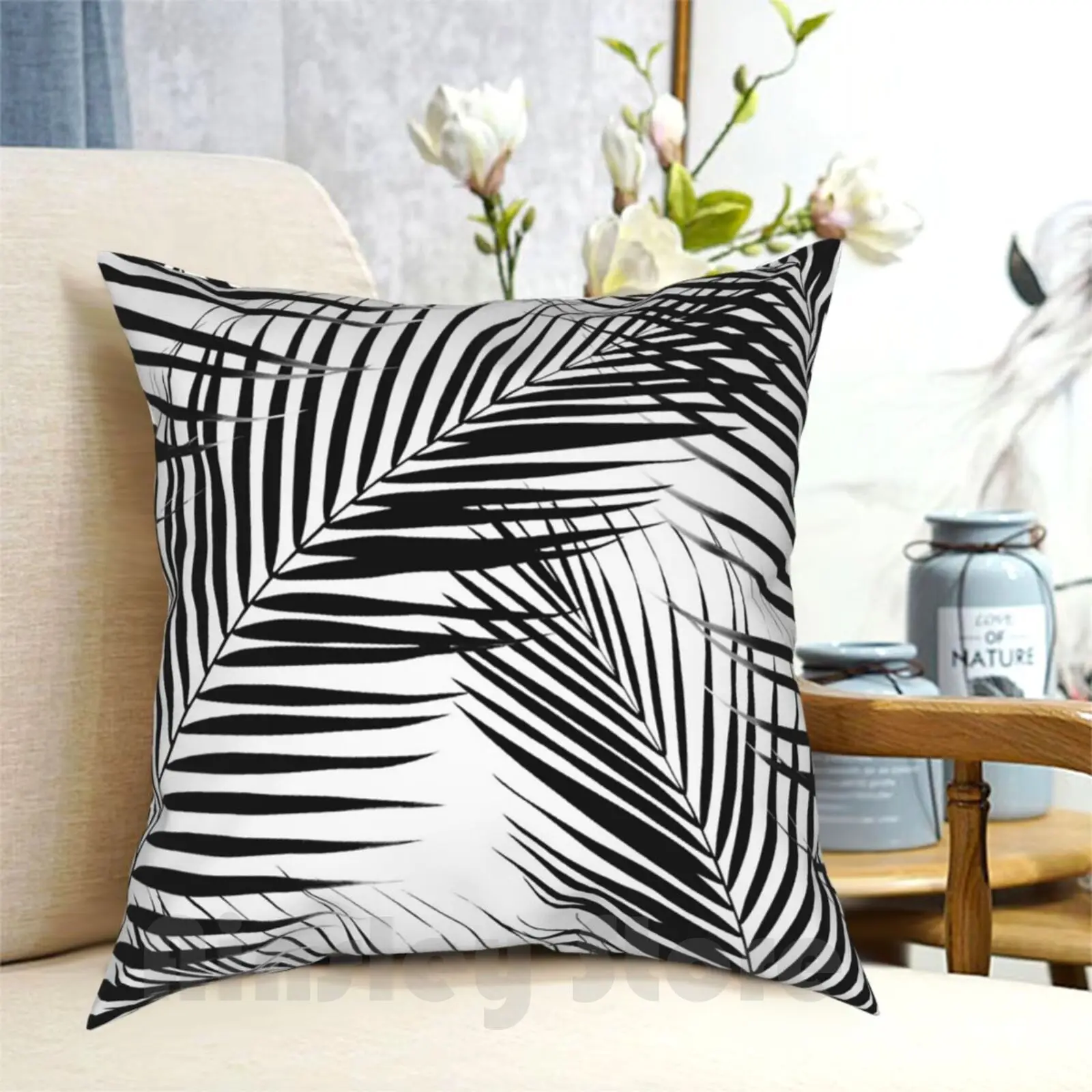 Palm Leaves-Black & White Cali Vibes #1 #Tropical #Decor #Art Pillow Case Printed Home Soft Throw Pillow Black And White