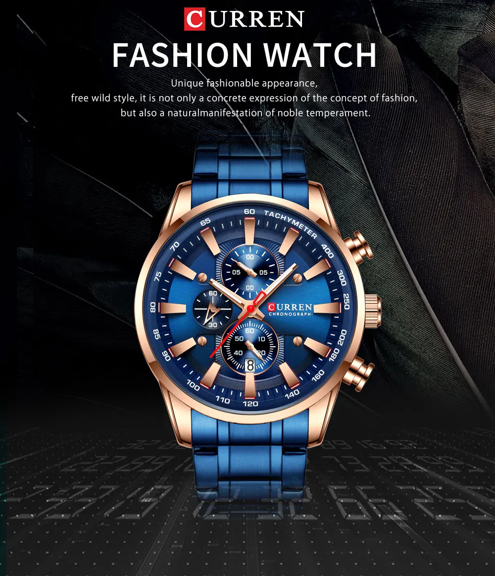 CURREN Neue Herren Uhren Quarz Business Wasserdichte Uhr Mann Uhren Top Marke Luxus Armbanduhr Männer Chronograph Reloj Hombre – Detail 1