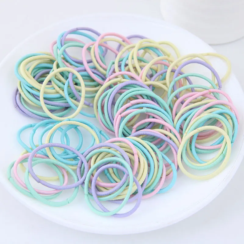 2019 New arrival 100PCS/Lot Candy Colors Nylon Rubber Bands flower Girls Children Safe Elastic Hair Bands Ponytail Holder Kids