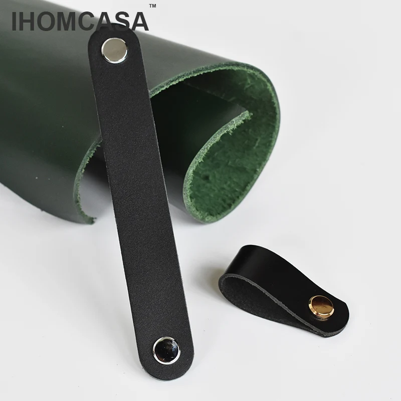 IHOMCASA Black Leather Knobs  Cupboard Shoe Cabinet Cowhide Pulls Handle American Style Furniture Wardrobe Drawer Door Knob