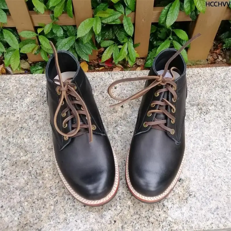 Classic Man Casual Dress Office Mens Boots Handmade Wedding Party Flats Round Toe Basic Laceing Loafers Mens Shoes
