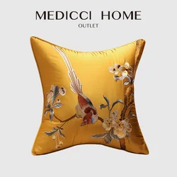 Medicci Home Silky Oriental Cushion Cover Chinese Traditional Floral Flower Bird Embroidery Sofa Pillow Case Bedroom Pillow Sham