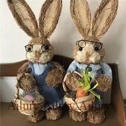 Straw Rabbit Greeting,H33cm,Wedding Decor,Window Oranment.Photography Props,Xmas,Desktop Bunny Easter Handicraft,Pastoral